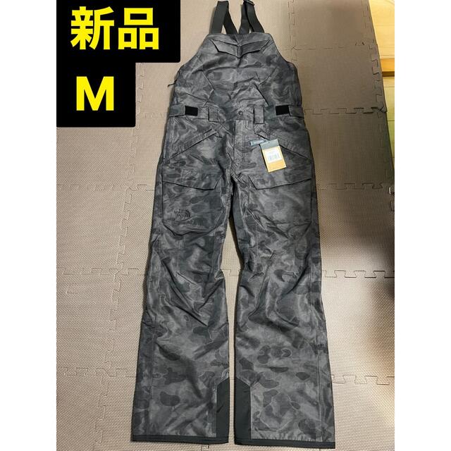 高機能　新品　ノースフェイス　メンズビブパンツ　M 迷彩柄　黒　グレー