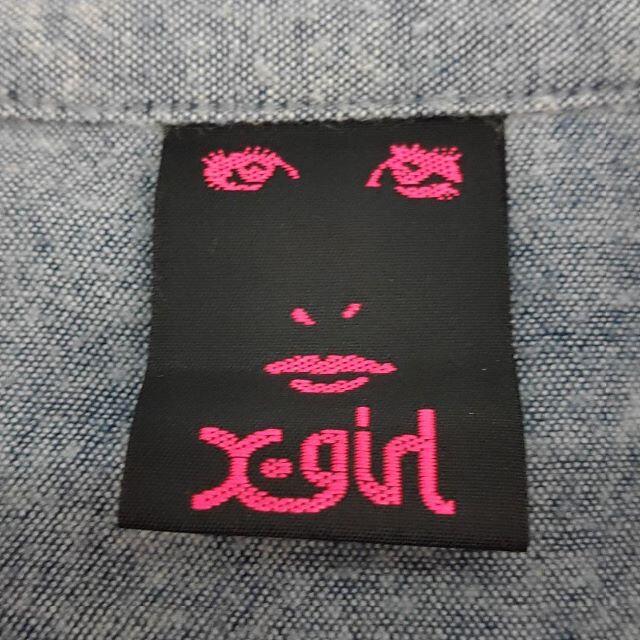 X-girl(エックスガール)のX-girl　エックスガール　ロゴ刺繍シャツワンピース レディースのワンピース(ひざ丈ワンピース)の商品写真