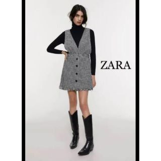 ザラ(ZARA)のZARA 美品 ジャンバースカート ツイード(ミニワンピース)