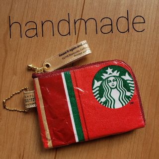 スターバックスコーヒー(Starbucks Coffee)のハンドメイド紙袋リメイクポーチスターバックス L字ファスナーミニポーチSMスタバ(ポーチ)