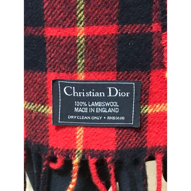 Christian Dior クリスチャンディオール 赤チェックウール マフラー