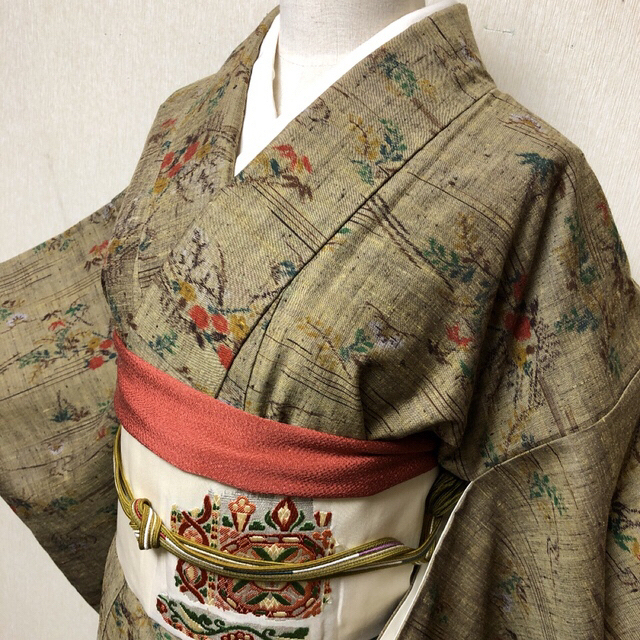 着物、羽織、コート、長襦袢の4点セット　紬？昭和レトロ