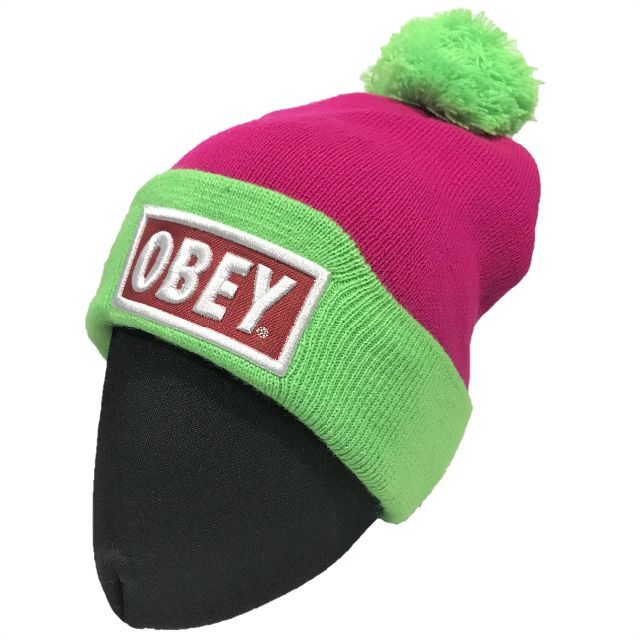 OBEY(オベイ)のOBEY オベイ ボンボン ワッチニットキャップ グリーン/ピンク メンズの帽子(ニット帽/ビーニー)の商品写真