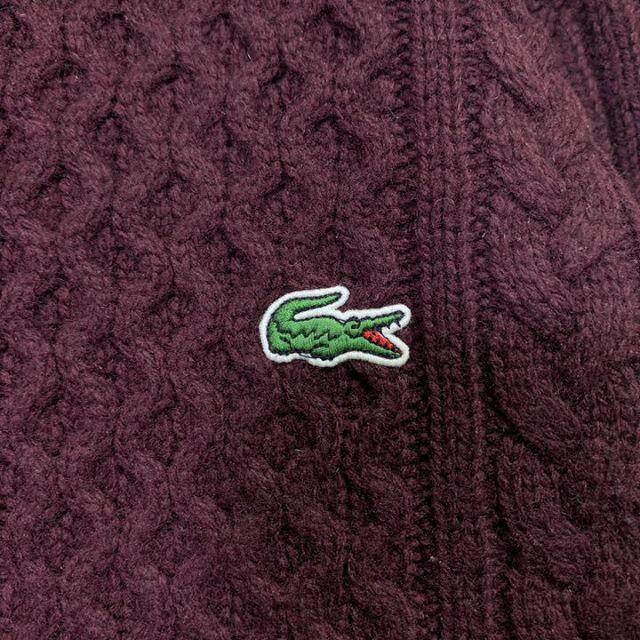 LACOSTE L!VE(ラコステライブ)のLACOSTE LIVE ラコステ ニット セーター ケーブル 切替 赤 グレー メンズのトップス(ニット/セーター)の商品写真