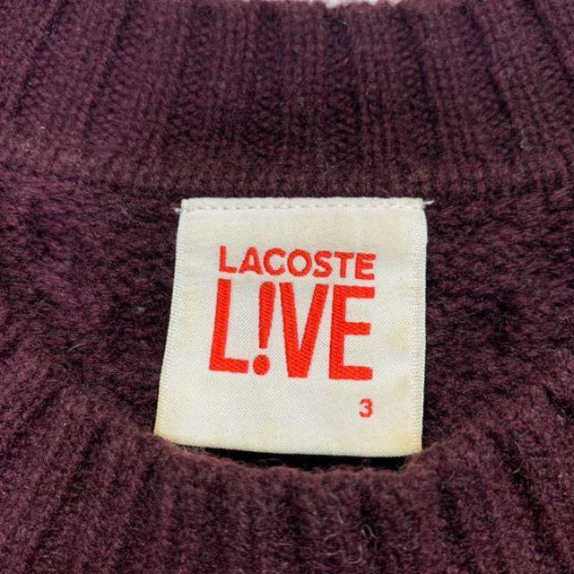 LACOSTE L!VE(ラコステライブ)のLACOSTE LIVE ラコステ ニット セーター ケーブル 切替 赤 グレー メンズのトップス(ニット/セーター)の商品写真