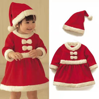残りわずか　子供用　クリスマス　サンタコス　仮装　衣装　ワンピース　ボンボン(ワンピース)
