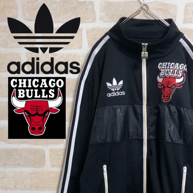 90s adidas BULLS トラックジャケット ジャージ 黒 刺繍ロゴ S