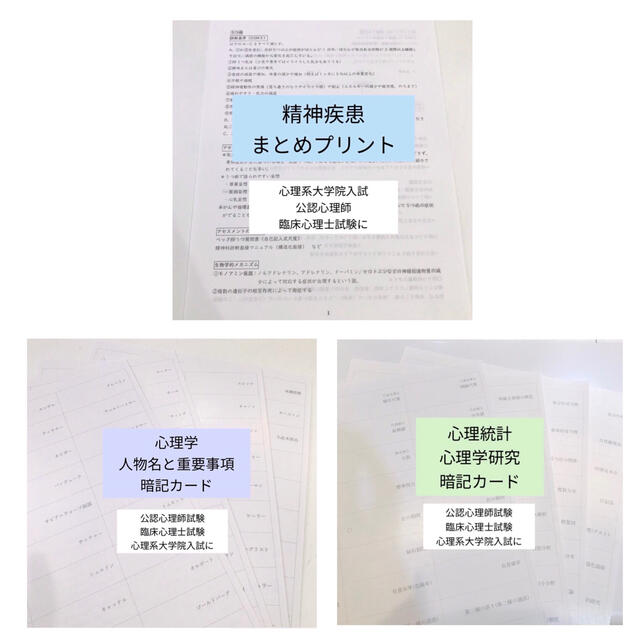 まとめプリント、人名、心理統計心理学研究法暗記カード 臨床心理士、公認心理師試験 エンタメ/ホビーの本(語学/参考書)の商品写真