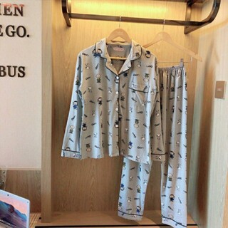 【XL】レディース春服スヌーピーパジャマ上下セット前開きパジャマルームウェア(ルームウェア)