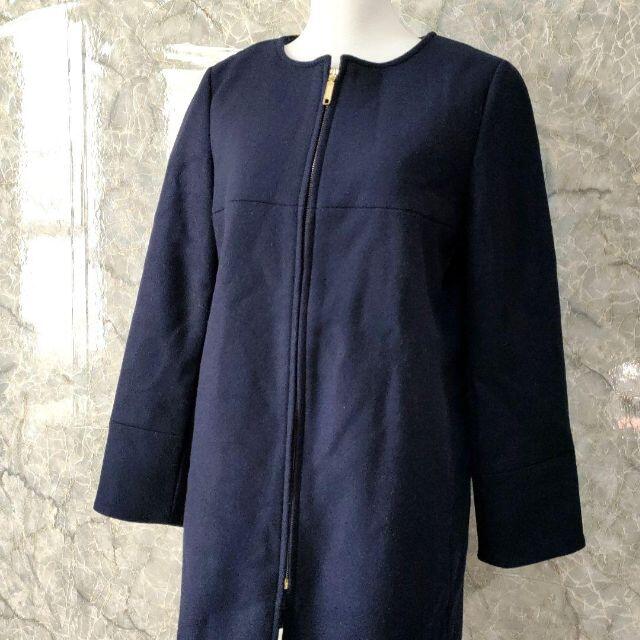 スローブイエナ　ウール　ノーカラーコート　ネイビー　紺　40 Lサイズ レディースのジャケット/アウター(ノーカラージャケット)の商品写真