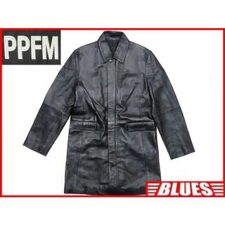 PPFM メンズ レザーステンカラーコート L位 黒 ロングコート 本革 本皮(ステンカラーコート)