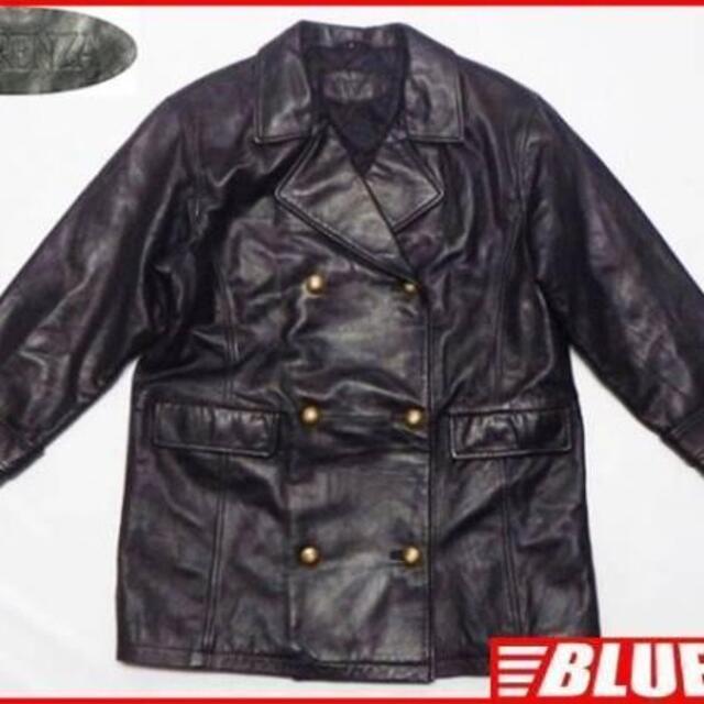 レディース レザーPコート L 黒 ロングコート 本革 ピーコート 本皮 レディースのジャケット/アウター(ピーコート)の商品写真