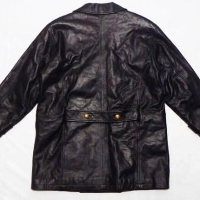レディース レザーPコート L 黒 ロングコート 本革 ピーコート 本皮 レディースのジャケット/アウター(ピーコート)の商品写真