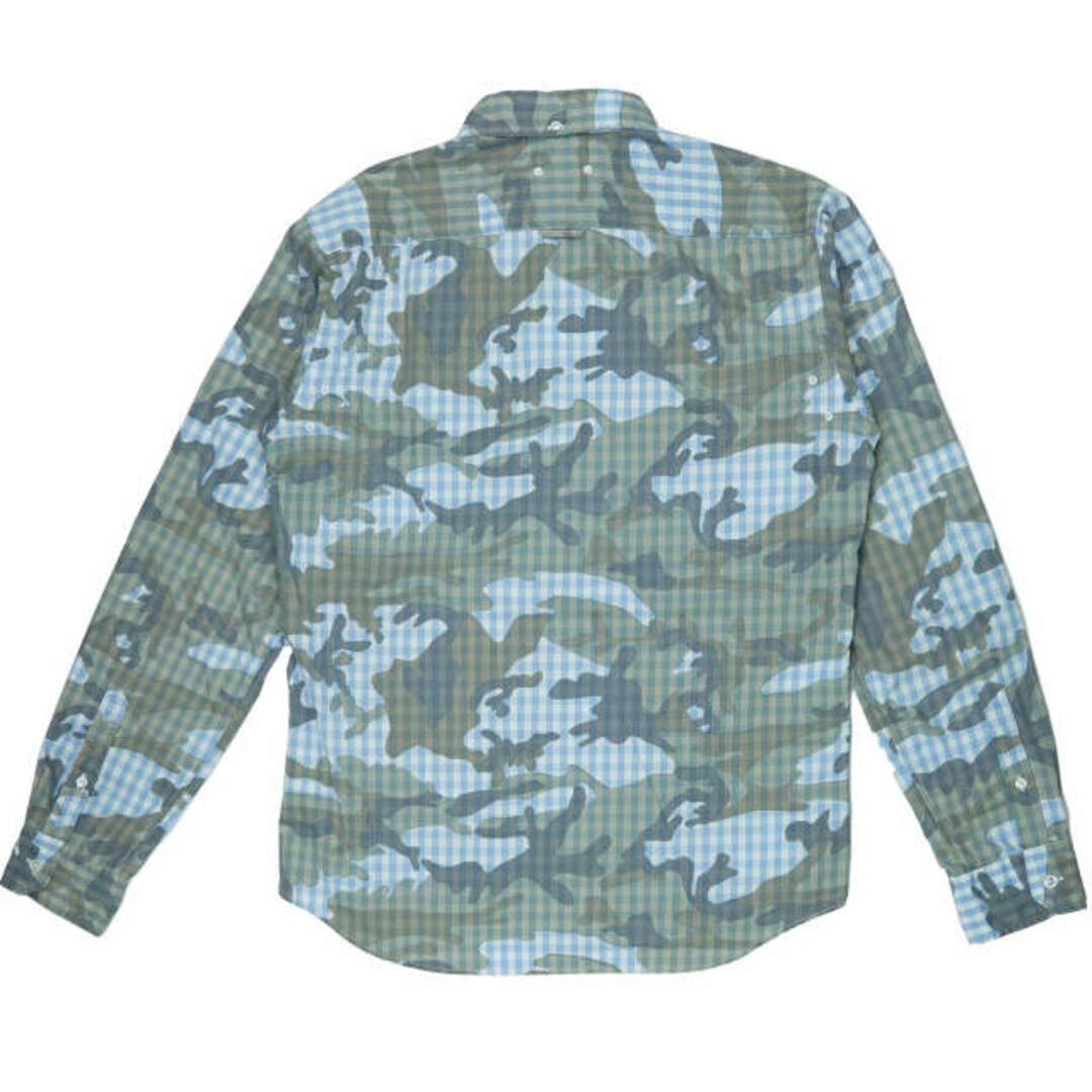 SOPHNET. ソフネット 日本製 CAMOUFLAGE OVER PRINT B.D SHIRT カモフラージュオーバープリントBDシャツ SOPH-140031 S ブルー 長袖 迷彩 ボタンダウン ギンガムチェック トップス【中古】【SOPHNET.】