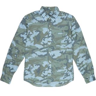 ソフネット(SOPHNET.)のSOPHNET. ソフネット 日本製 CAMOUFLAGE OVER PRINT B.D SHIRT カモフラージュオーバープリントBDシャツ SOPH-140031 S ブルー 長袖 迷彩 ボタンダウン ギンガムチェック トップス【中古】【SOPHNET.】(シャツ)