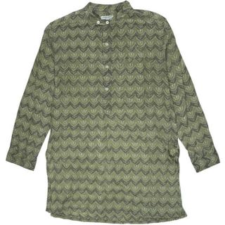 エンジニアードガーメンツ(Engineered Garments)のEngineered Garments エンジニアードガーメンツ アメリカ製 Banded Collar Long Shirt  Kalamkari India Print バンドカラーロングシャツ カラムカリインディアプリント XS カーキ 長袖 プルオーバー トップス【中古】【Engineered Garments】(シャツ)