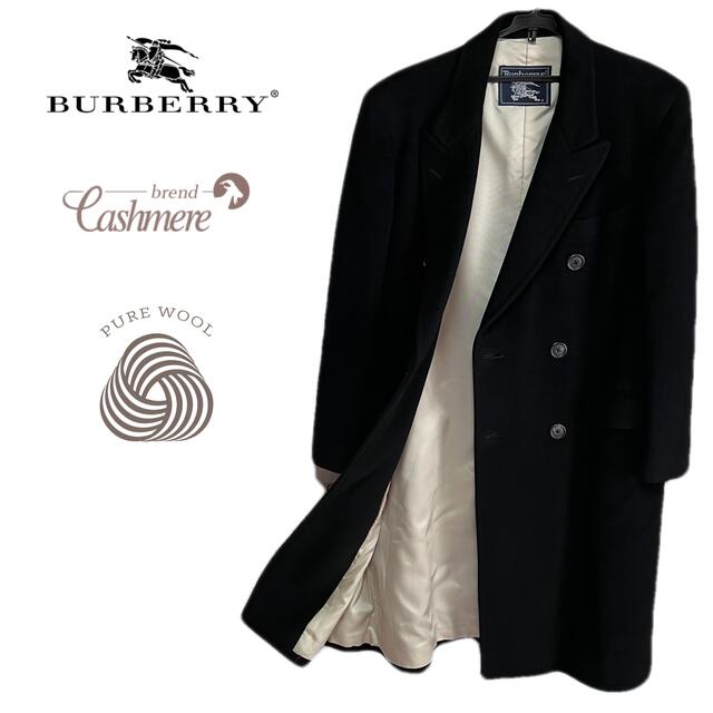 BURBERRY(バーバリー)の最高級★バーバリー 高級カシミア混 デザインダブルロングコート 黒 ブラック メンズのジャケット/アウター(チェスターコート)の商品写真