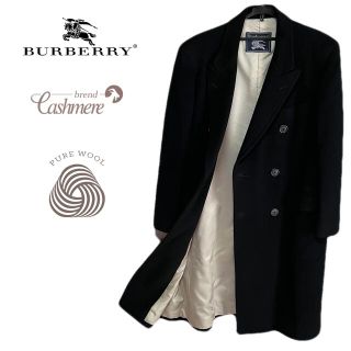 バーバリー(BURBERRY)の最高級★バーバリー 高級カシミア混 デザインダブルロングコート 黒 ブラック(チェスターコート)