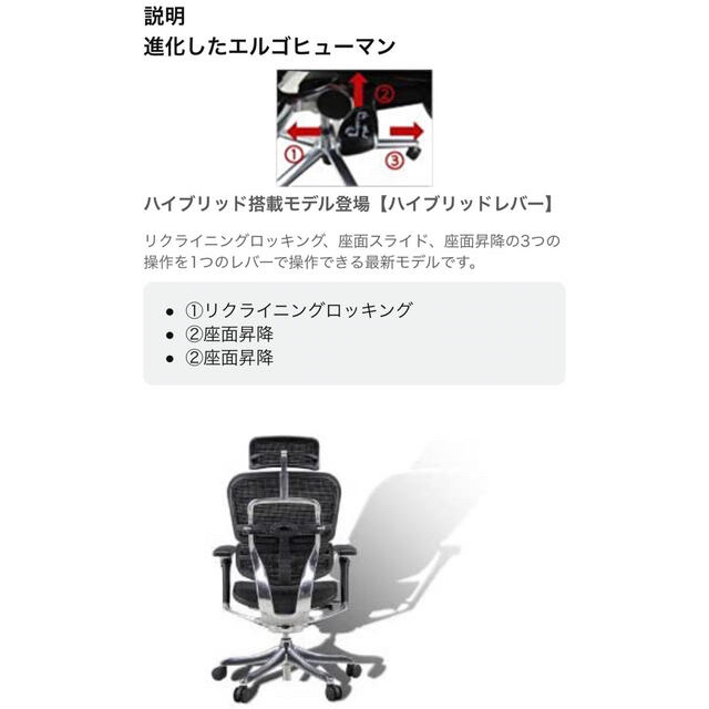 エルゴヒューマン プロ　ビジネスチェア　ブラック インテリア/住まい/日用品の椅子/チェア(デスクチェア)の商品写真