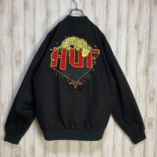 HUF(ハフ)の【刺繍バックロゴ】 ハフ 希少 完売品 刺繍 ストリート スタジャン 黒 メンズのジャケット/アウター(スタジャン)の商品写真