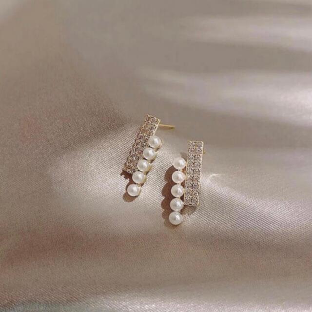 新品pearl & zirconia bar pierce ◯s925 post レディースのアクセサリー(ピアス)の商品写真