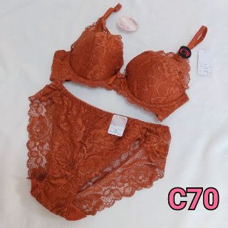 ブラジャー&ショーツセット レース ブラウン 茶 c70 Mサイズ(ブラ&ショーツセット)