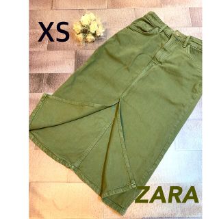 ザラ(ZARA)の《美品》ZARA デニムタイトスカート　グリーン(ひざ丈スカート)