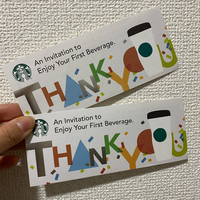 Starbucks Coffee(スターバックスコーヒー)のスターバックス　サンキューチケット２枚 チケットの優待券/割引券(フード/ドリンク券)の商品写真