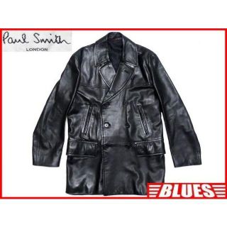 ポールスミス(Paul Smith)のポールスミス メンズ レザー トレンチコート M 黒 ハーフコート 本革 本皮(トレンチコート)