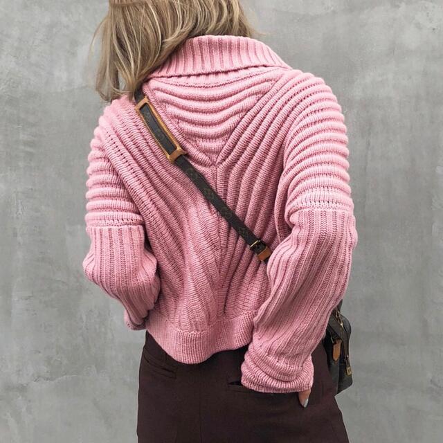 【一度のみ使用／AMERI】BIG RIB COLLAR KNIT