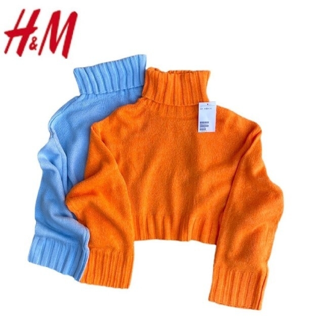 H&M(エイチアンドエム)の新品タグ付　H&M タートルネックニット　セーター　SNS話題　オレンジ　完売 レディースのトップス(ニット/セーター)の商品写真