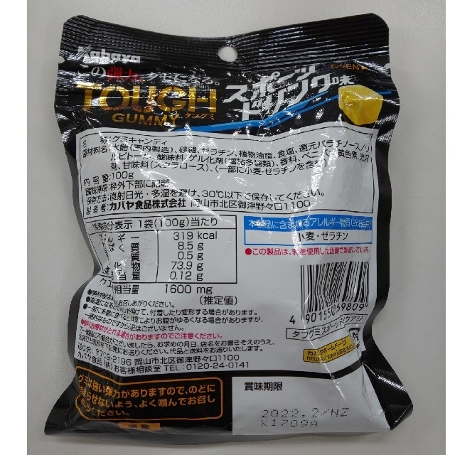 タフグミ スポーツドリンク味 100g カバヤ食品 賞味期限2022年2月 食品/飲料/酒の食品(菓子/デザート)の商品写真