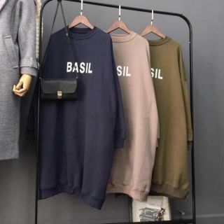 BASIL裏起毛ロングトレーナーワンピース♡ネイビーグリーングレールームウェア(トレーナー/スウェット)