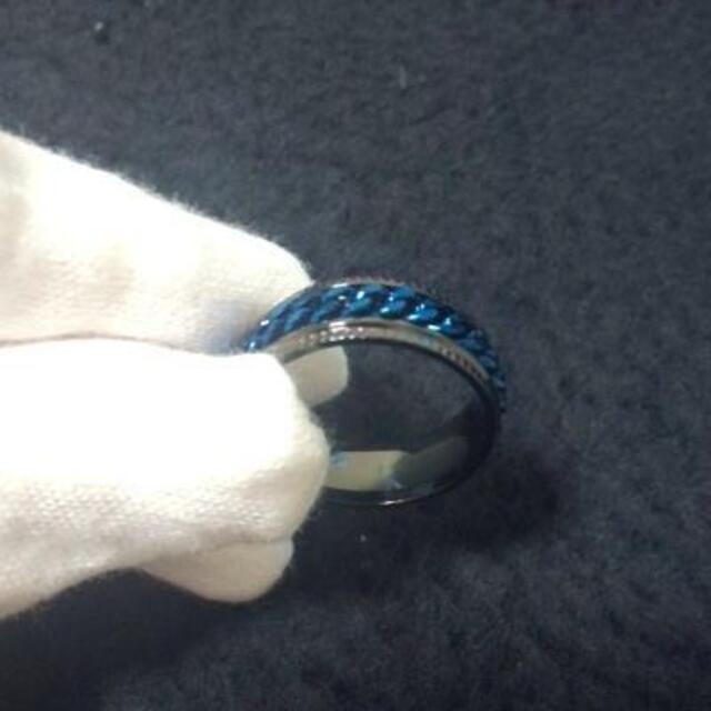 黒のギザギザに青の喜平チェーンリング 指輪　20号　25号 メンズのアクセサリー(リング(指輪))の商品写真