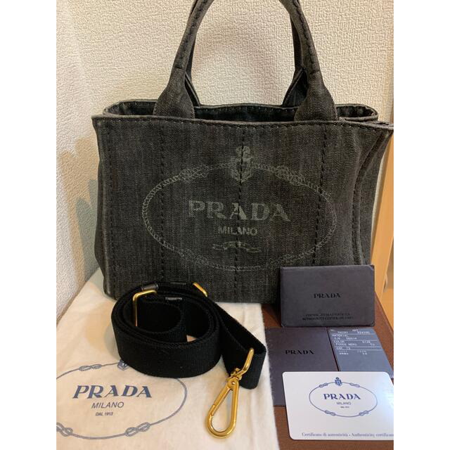 プラダ PRADA ブラックデニムカナパS ショルダー、カード付