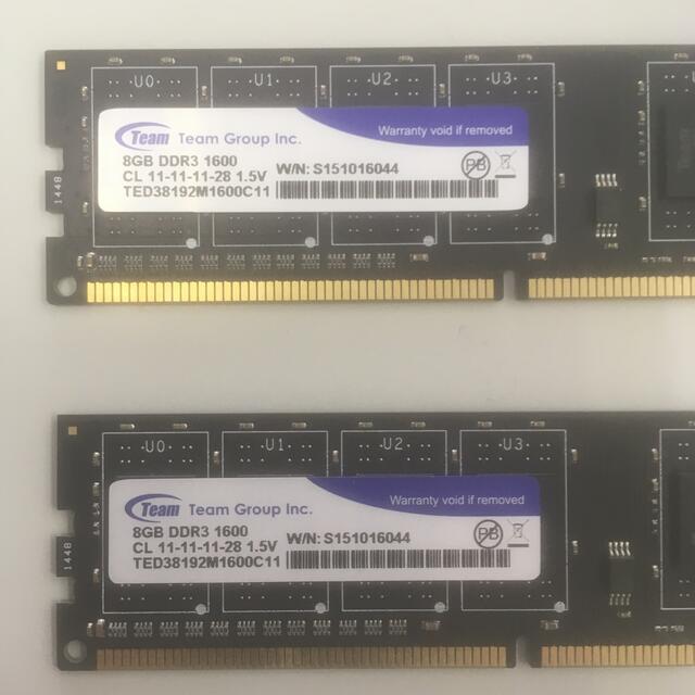 DDR3 1600 8GBメモリ Team Group Inc. ×2個 1