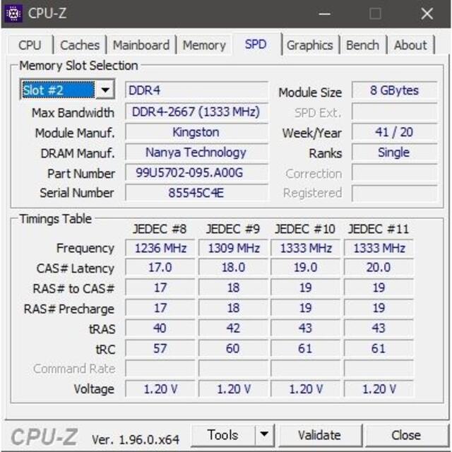メモリ kingston 16GB (8Gx2) DDR4-2666 #268 5