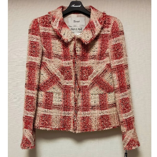 René(ルネ)の【新品・未使用】ルネ　ツイードジャケット赤（M・36サイズ） レディースのジャケット/アウター(テーラードジャケット)の商品写真