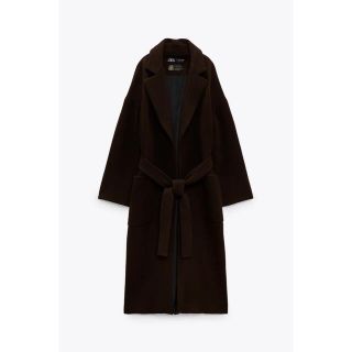 ザラ(ZARA)のZARA ベルト付きウールロングコート ブラウン(ロングコート)