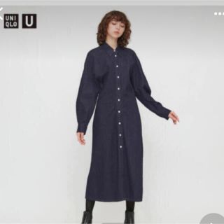 ユニクロ(UNIQLO)のSサイズ　UNIQLOU 　ユニクロu　 デニムロングシャツワンピース　ネイビー(ロングワンピース/マキシワンピース)