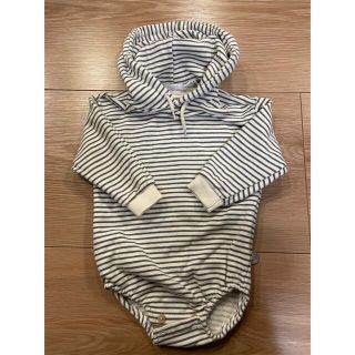 ザラキッズ(ZARA KIDS)の《美品》韓国子供服 ボーダーロンパース 70cm グレー(ロンパース)