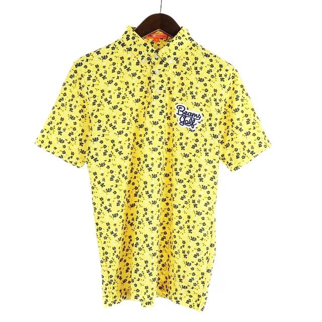 ビームスゴルフ ポロシャツ ボタンダウン 花柄 半袖 M 黄色 イエロー