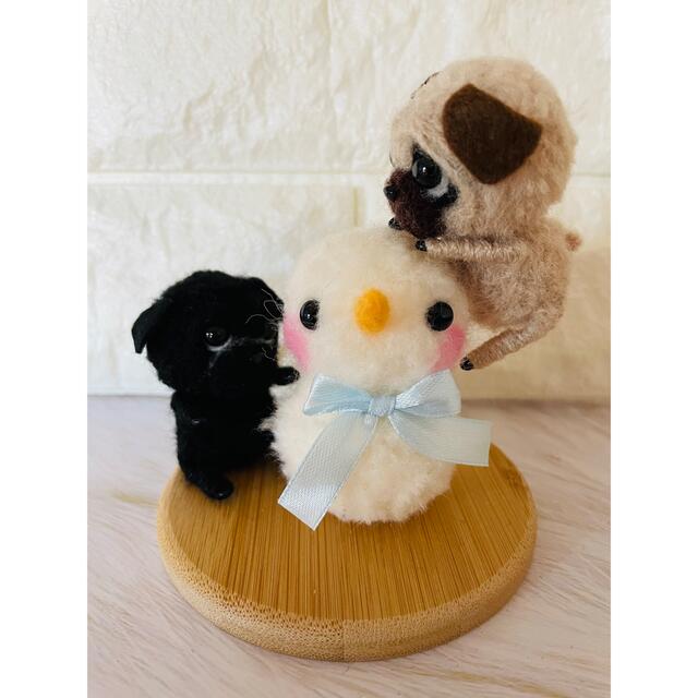 羊毛フェルト　動物ポンポン　パグ　★ハンドメイド★