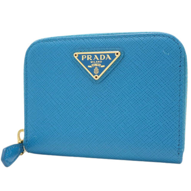 小物PRADA プラダ レザー ラウンド コインケース 1MM268 青 未使用品