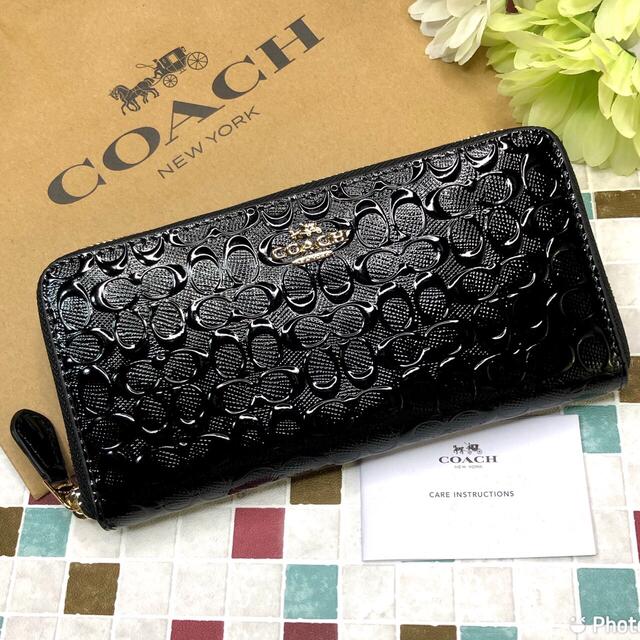 COACH 長財布 エナメル ブラック - 長財布