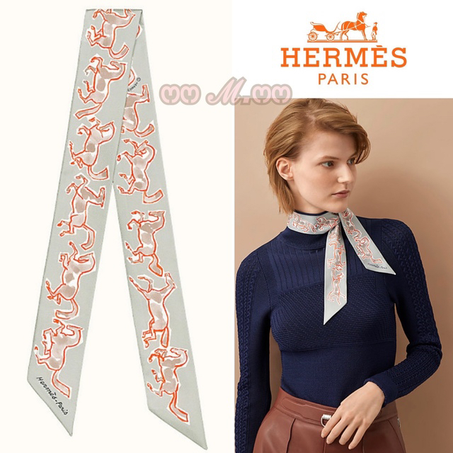 Hermes(エルメス)のエルメス HERMES 《 自由の馬 》グリスパール 白 グレー ツイリー レディースのファッション小物(バンダナ/スカーフ)の商品写真