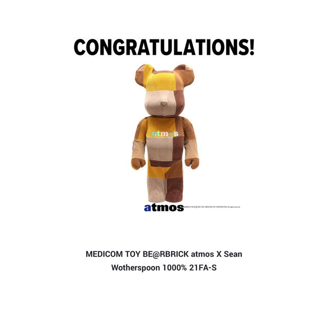 BE@RBRICK　atmos　ショーン　1000%　ベアブリック　アトモス