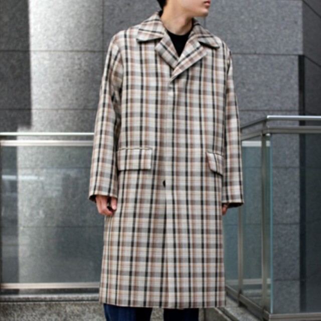 AURALEE 19aw ダブルフェイスチェックステンカラーコート - アウター