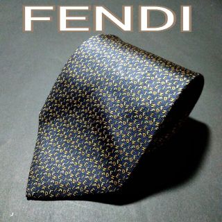 フェンディ(FENDI)の【美品】FENDI 総柄 ネクタイ ネイビー　ロゴグラム　イタリア製(ネクタイ)