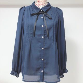 ユメテンボウ(夢展望)の夢展望 Newlyme  リボン付き ブラウス ネイビー 紺色 Lサイズ(シャツ/ブラウス(長袖/七分))